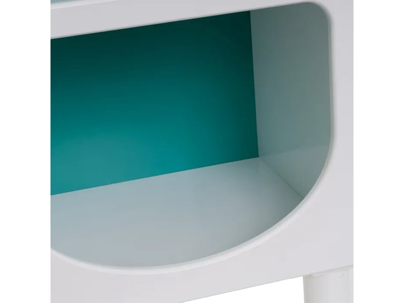  Table de chevet meuble de rangement blanc pour chambre d'enfant  avec 2 niches arquées à fond bleu-longueur 40 x profondeur 32 x hauteur 70 cm  - Conforama E