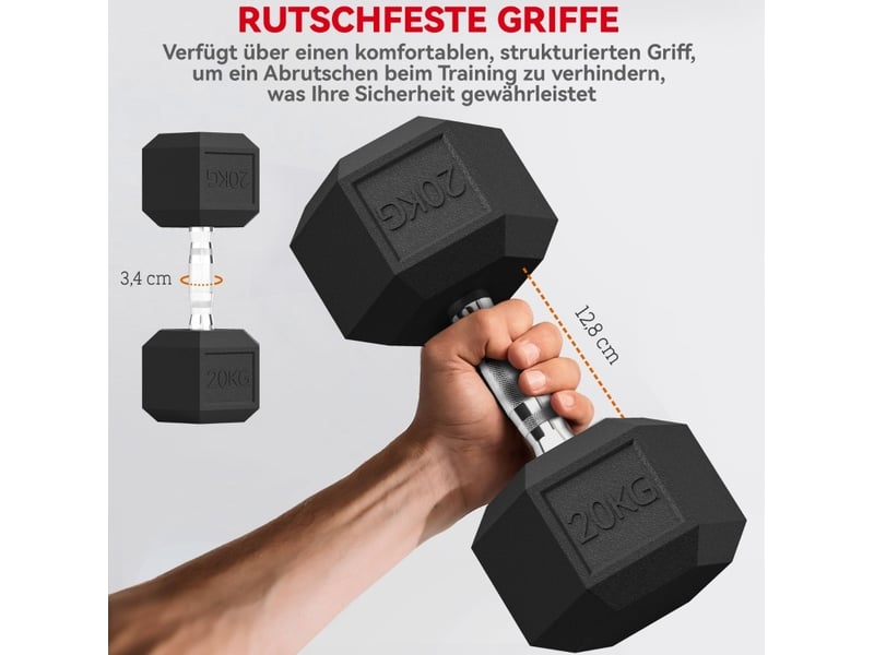 Haltères hexagonaux en fonte 2 x 20 kg – noir – poignées moletées pour entraînement musculaire à domicile - Conforama D