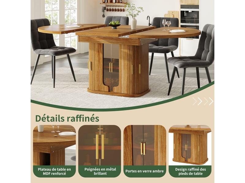  Table de salle à manger extensible 6 places avec rangement 118–158×118×77 cm en mdf noyer  - Conforama C