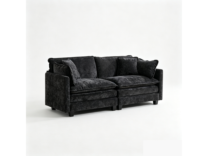 Canapé 2 places en velours noir avec coussin d'appui, canapé modulable pour salon et appartement ,pouf non inclus - Conforama A