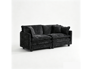 Canapé 2 places en velours noir avec coussin d'appui, canapé modulable pour salon et appartement ,pouf non inclus