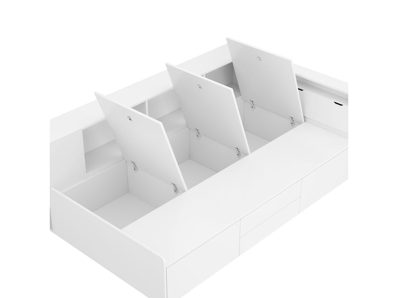  Lit enfant 90x200 cm - lit avec rangement, 4 tiroirs, bibliothèque et armoire, blanc  - Conforama W