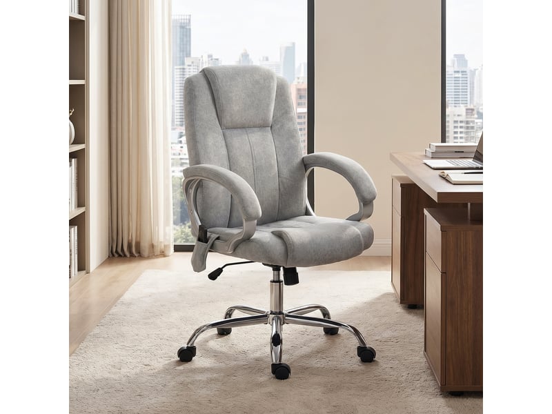  Fauteuil de bureau massant 4 points avec fonction chauffante et accoudoirs, gris  - Conforama C