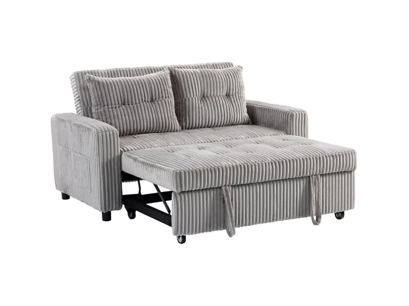  Canapé convertible 2 places 157x190 cm, 3-en-1, 2 coussins et poches latérales, —, gris clair  - Conforama A