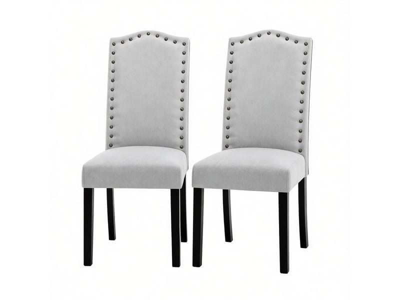  Lot de 2 chaises de salle à manger à dossier haut ergonomique  - pieds en bois massif, lin - gris clair  - Conforama A