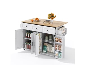 Îlot de cuisine 140x43x90,5 cm plateau pliant mdf blanc et naturel