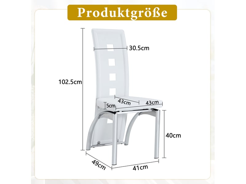  Lot de 2 chaises de salle à manger h102 cm, métal argenté, pu blanc, design moderne, dossier aux lignes géométriques, chaise cuisine  - Conforama C