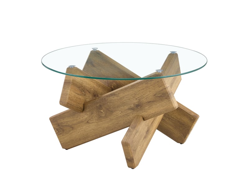  Table basse ronde ø79 cm en mdf et verre trempé 8 mm, piètement croisé design  - Conforama A
