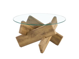 Table basse ronde ø79 cm en mdf et verre trempé 8 mm, piètement croisé design