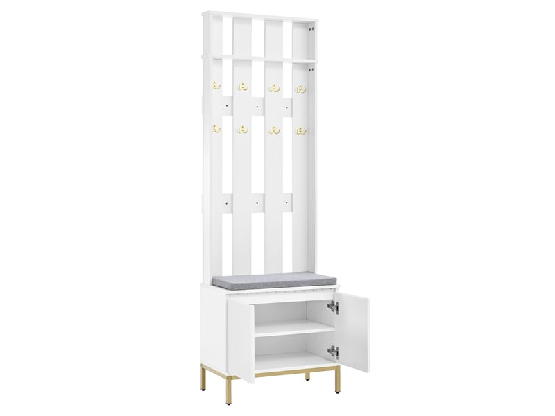  Vestiaire d’entrée avec banc, chaussures et led 60x35,5x191,5 cm blanc  - Conforama E