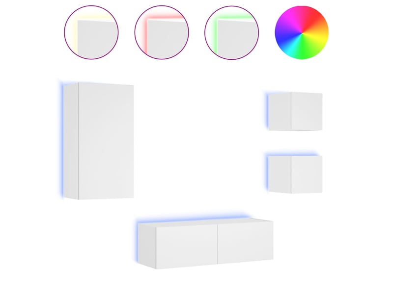  Meuble tv - banc tv - meuble de rangement muraux 4 pcs avec lumières led blanc  - Conforama A