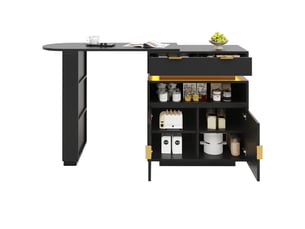 Îlot de cuisine extensible 115-183x40x99 cm, table de bar avec rangement, led et rotation 360°, noir