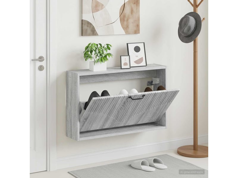  Meuble à chaussures mural, armoire à chaussures hoorn 71x17x43 cm sonoma gris  - Conforama B