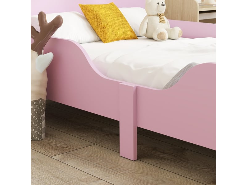  Cadre de lit enfant rose avec barrière de sécurité mdf et pin 140x70 cm  - Conforama D