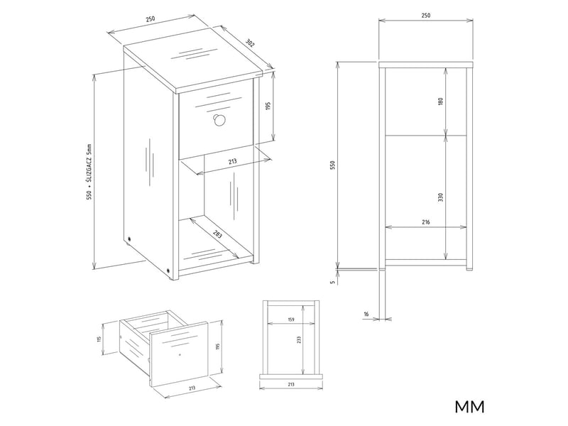 Tomi 25 1s - table de chevet - 1 tiroir, 1 étagère - 25x55x30 cm - blanc - Conforama C
