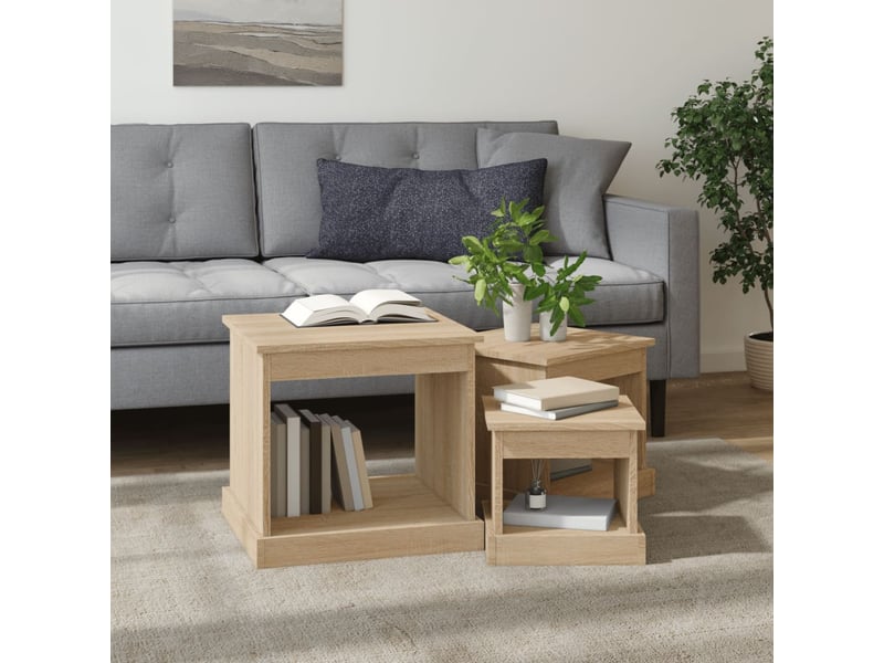  Tables basses 3 pcs | table de salon chêne sonoma bois d'ingénierie  - Conforama C