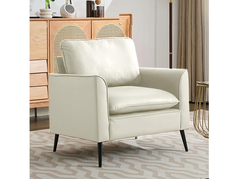  Fauteuil 1 place en similicuir blanc 80x68x80 cm style nordique rétro  - Conforama B