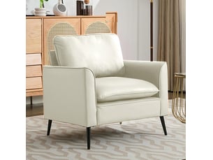 Fauteuil 1 place en similicuir blanc 80x68x80 cm style nordique rétro