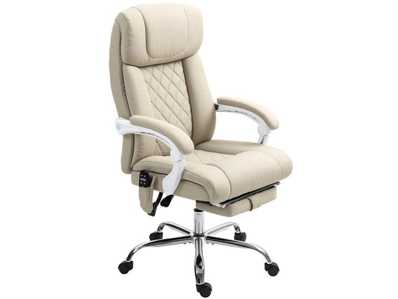  Fauteuil de bureau massant inclinable à dossier haut avec chauffage lombaire, repose-pieds et roulettes, 66 x 70 x 112-120 cm, beige  - Conforama B