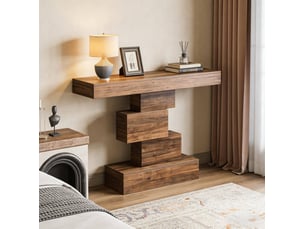 Table console 108x30x80 cm design géométrique panneau de particules marron