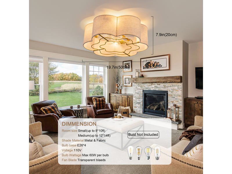  Ventilateur de plafond avec lampe 4 douilles e26 6 vitesses cuivre d 50 cm  - Conforama C