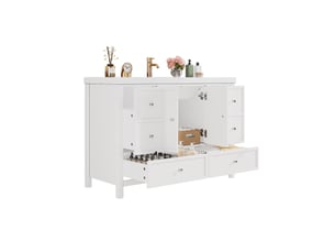 Meuble vasque 120x50x86,5 cm blanc en MDF avec 4 tiroirs et 2 portes