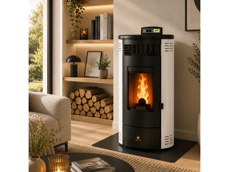  Poêle à granulés étanche flora 9 kw + télécommande - blanc  - Conforama E