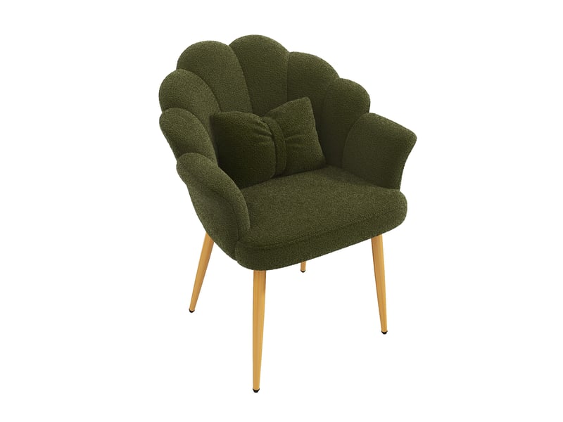  Lot de 6 fauteuils de salle à manger 64x65,5x85 cm en tissu teddy vert, pieds dorés  - Conforama E