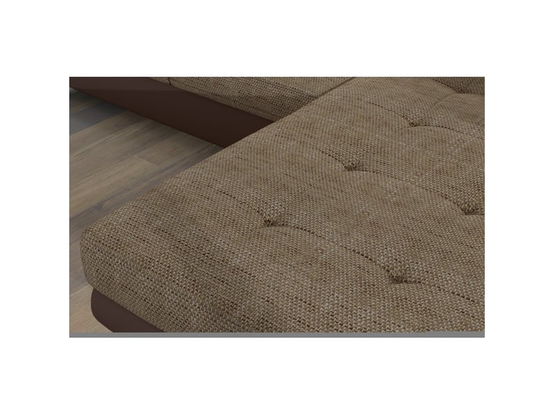  Canapé d'angle convertible amanda beige et chocolat – tissu effet lin – angle droit  - Conforama D
