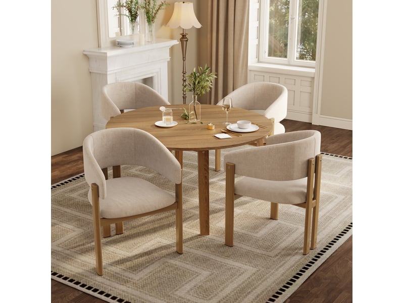 Lot de 4 chaises de salle à manger 61,5x52,5x83 cm avec accoudoirs métal beige et aspect bois naturel  - Conforama C