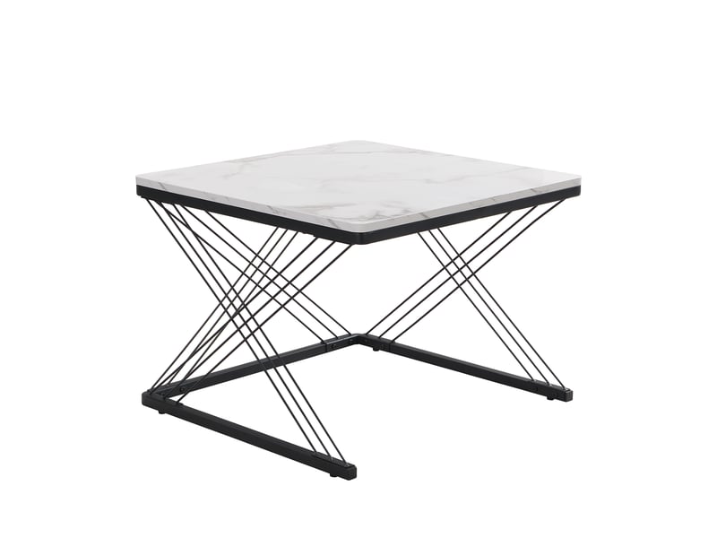  Ensemble de 2 tables basses carrées 60x60x45 cm et 45x45x40 cm blanc effet marbre brillant mdf avec pieds réglables support 30 kg evarich - Conforama A