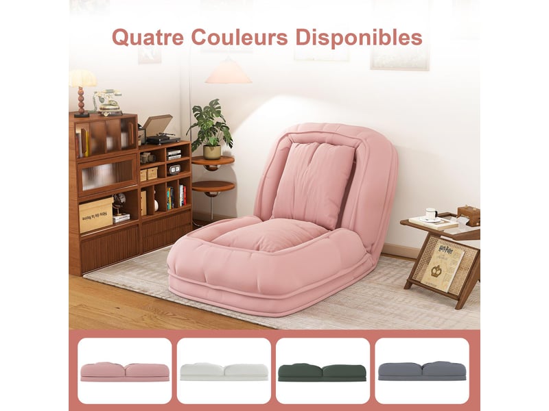  Chauffeuse convertible 5 positions en velours côtelé rose avec 2 coussins W1198P488084 - Conforama D