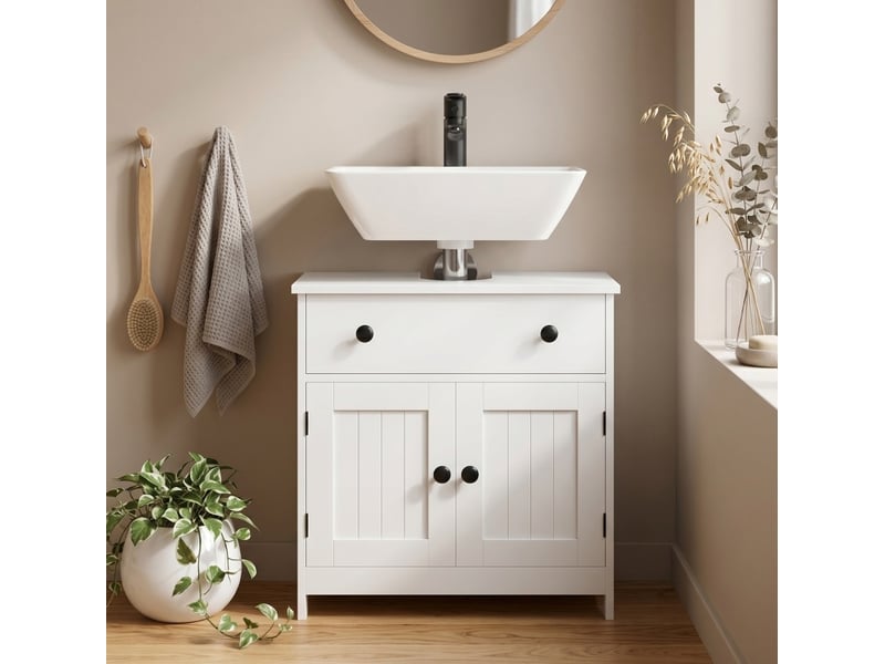  Meuble sous lavabo 60x30x60 cm 1 tiroir 2 portes mdf blanc  - Conforama C