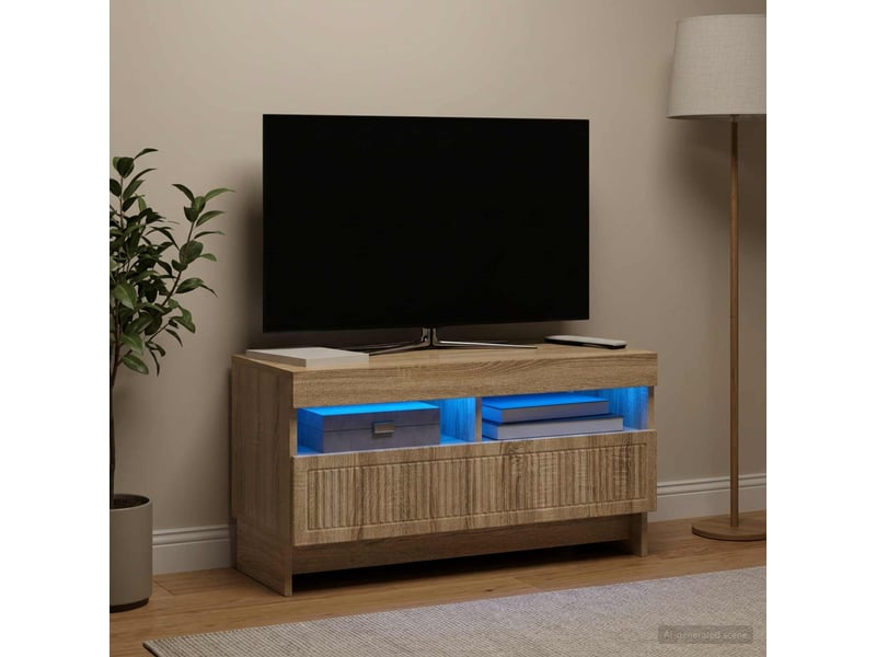  Meuble tv - banc tv - meuble de rangement led chêne sonoma bois d'ingénierie  - Conforama B