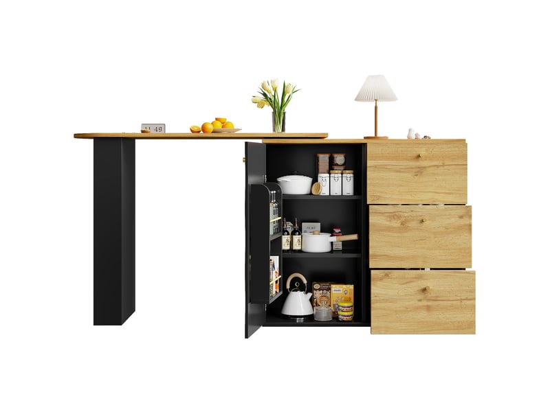  Table de bar extensible pivotante avec rangement mdf noir  - Conforama A