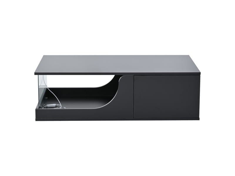  Table basse design noire - 2 tiroirs - haute brillance - verre trempé - led contrôlables - mdf 100x50x30cm - Conforama W