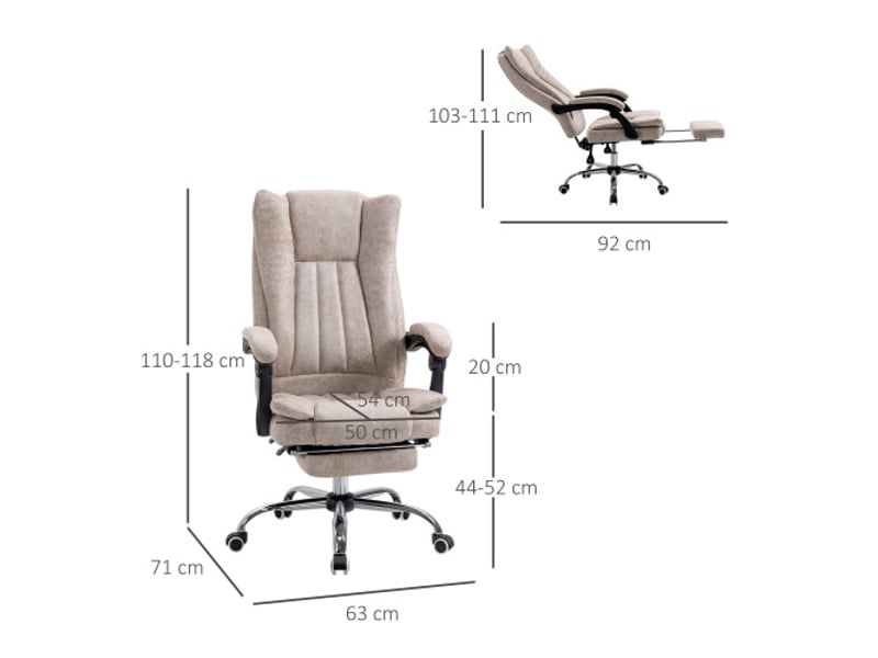 Chaise de bureau inclinable avec repose-pieds, microfibre, réglable en hauteur, 63x71x110-118 cm - Conforama C