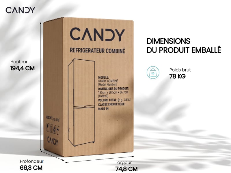 Réfrigérateur combiné (congél en bas) CANDY CNCQ2T618DX - Conforama Q