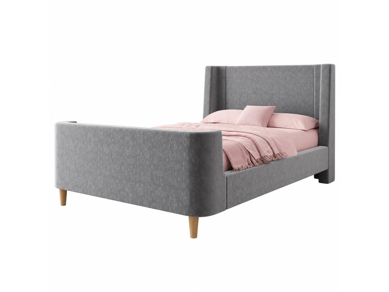  Lit enfant traîneau 90x200 cm gris en velours à motif spatial  - Conforama A