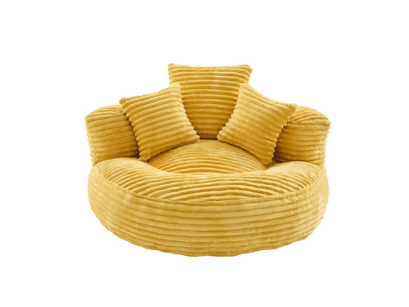  Fauteuil poire tcqpz en velours côtelé jaune moutarde 108 x 108 x 52 cm avec dossier haut et 3 coussins  - Conforama A