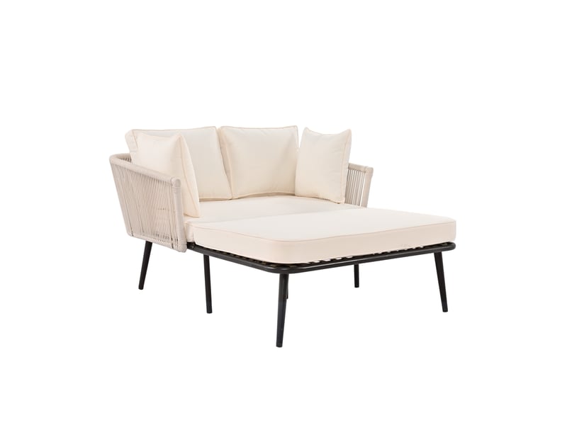  Canapé de jardin 2 places 130 x 67 x 65 cm – beige – coussins épais amovibles lavables avec cordage tressé  - Conforama D