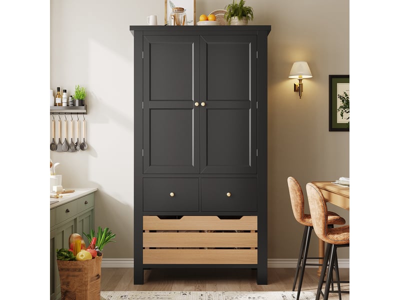  Buffet modenvie noir 80 x 40 x 140 cm avec 2 portes et 5 tiroirs en mdf et métal  - Conforama D