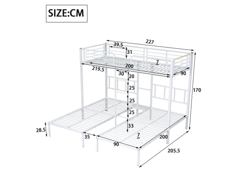  Lit superpose avec rangement lit superpose avec rangement en fer pour enfants et adolescents avec échelle, barrières anti‑chute et table intégrée,blanc  - Conforama C