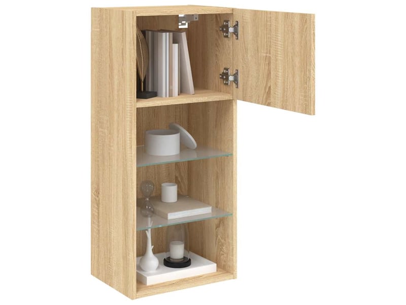  Lot de 2 meuble tv avec lumières led chêne sonoma 40,5x30x90 cm  - Conforama E