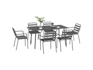 Salon de jardin ensemble salle à manger de jardin 7 pièces avec 1 table et 6 chaises empilables en acier gris foncé