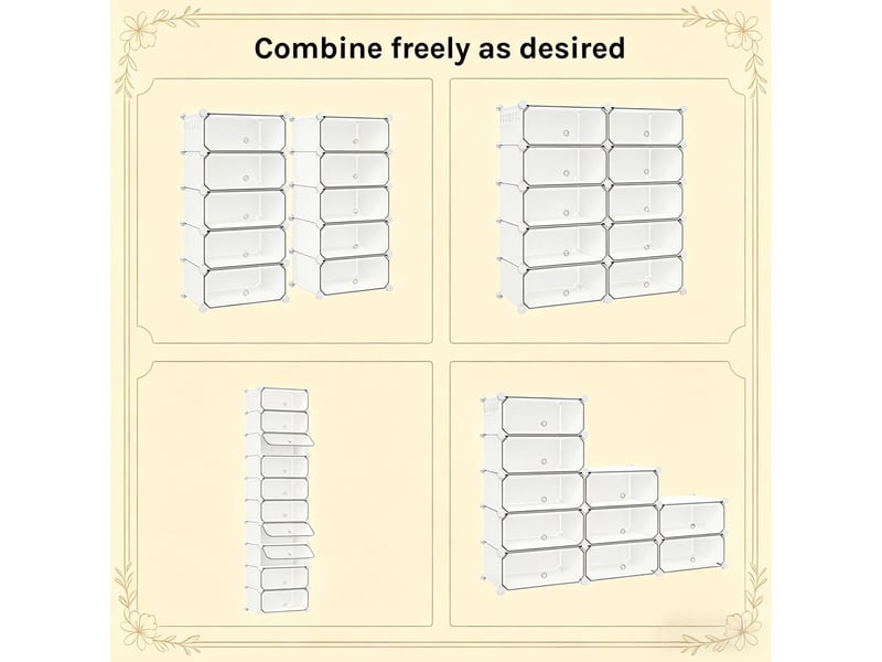  Meuble à chaussures modulable 10 compartiments avec portes - lpospi - pp blanc 40 × 30 × 170 cm  - Conforama E