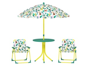 Ensemble table et chaises enfant 4 pièces, 2 chaises pliantes, parasol amovible, vert