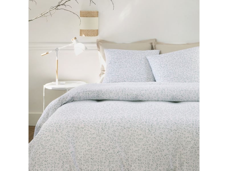  Parure housse de couette 240x220cm + 2 taies motif feuillage blanc et vert 100% gaze de coton - maho MAHO - Conforama C