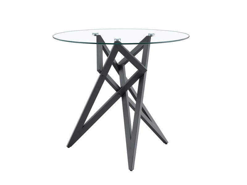 Table basse ronde en verre trempé ø 85 cm – noir – base géométrique en métal au style industriel