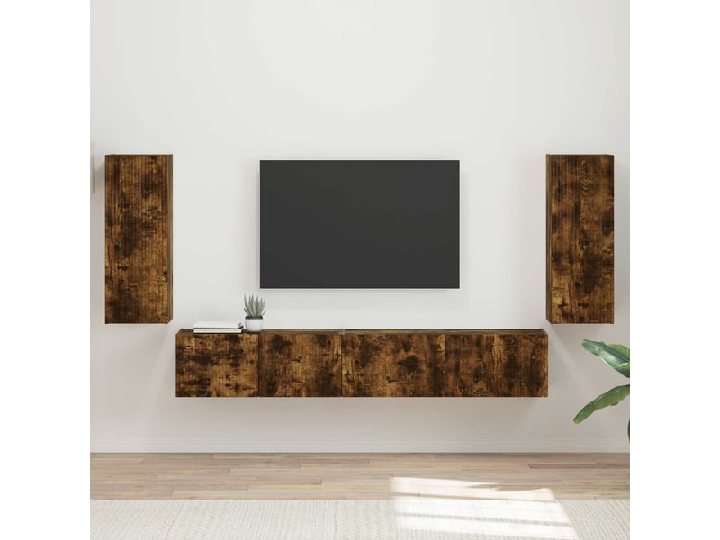  Ensemble meuble tv - banc tv - meuble de rangement 4 pcs chêne fumé bois d'ingénierie  - Conforama B